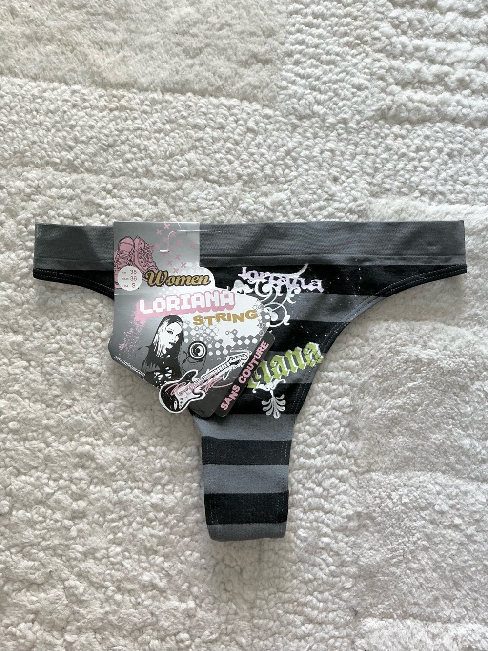 Y2K vintage thong panties underwear Black Gray Striped grunge punk goth